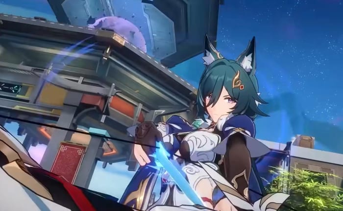 Honkai: Star Rail Yukong spanning her bow.